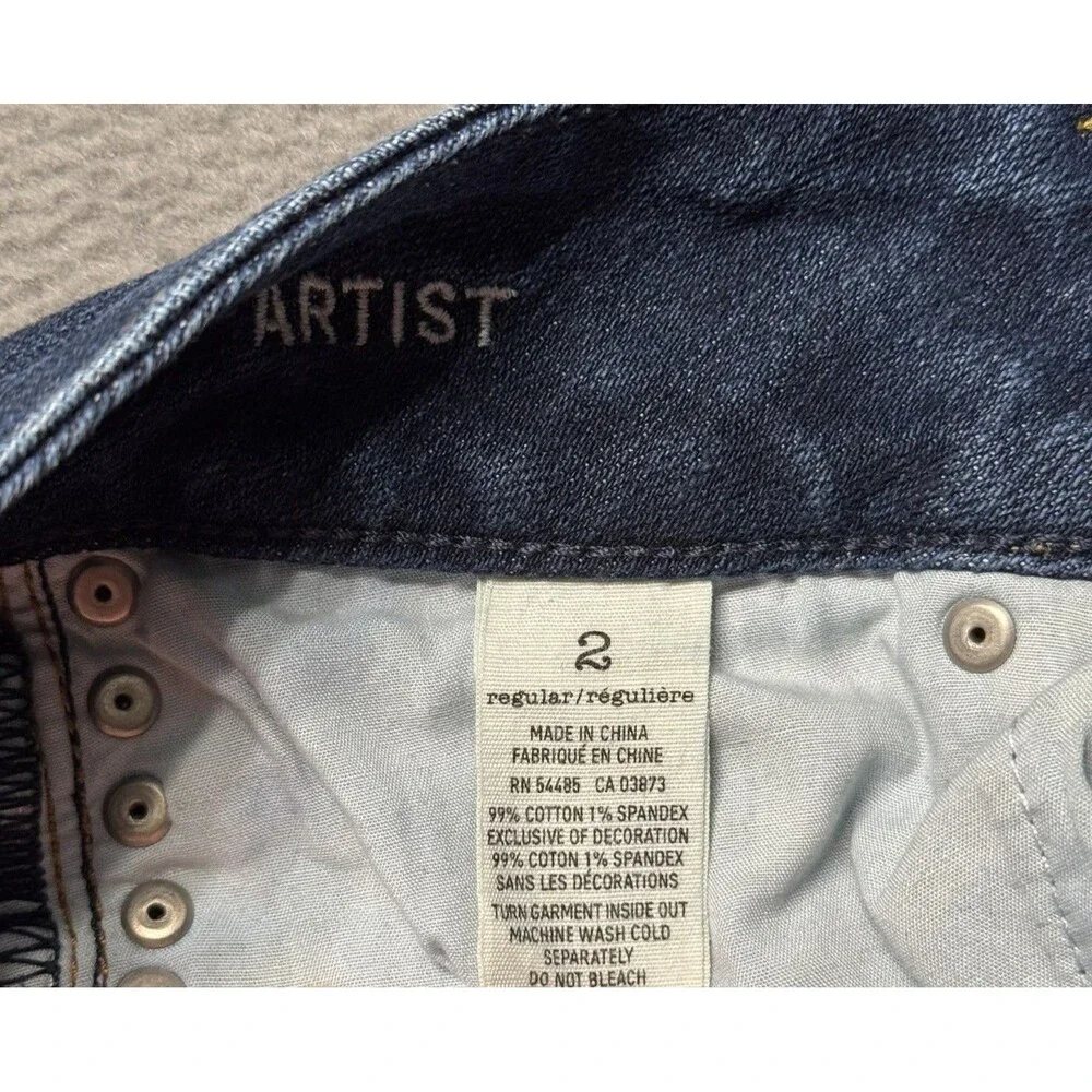 American Eagle Womens 2 Regular Artist Crop Jeans Dark Wash Studded Denim EUC